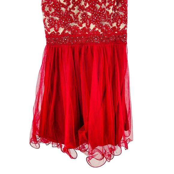 CITY TRIANGLES Women's Red Zippered Mini Lacy Party Dress Juniors 3‎ Formal - Picture 3 of 10